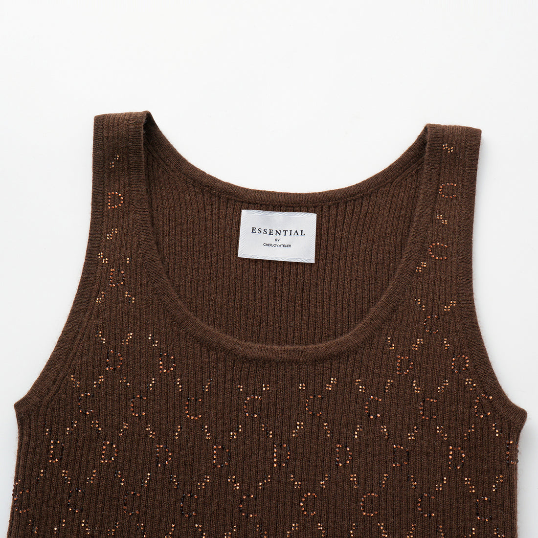 “Autumn Diary” 100% Cashmere立體鑽飾Monogram嵌花針織背心—Mocha Truffle摩卡松露