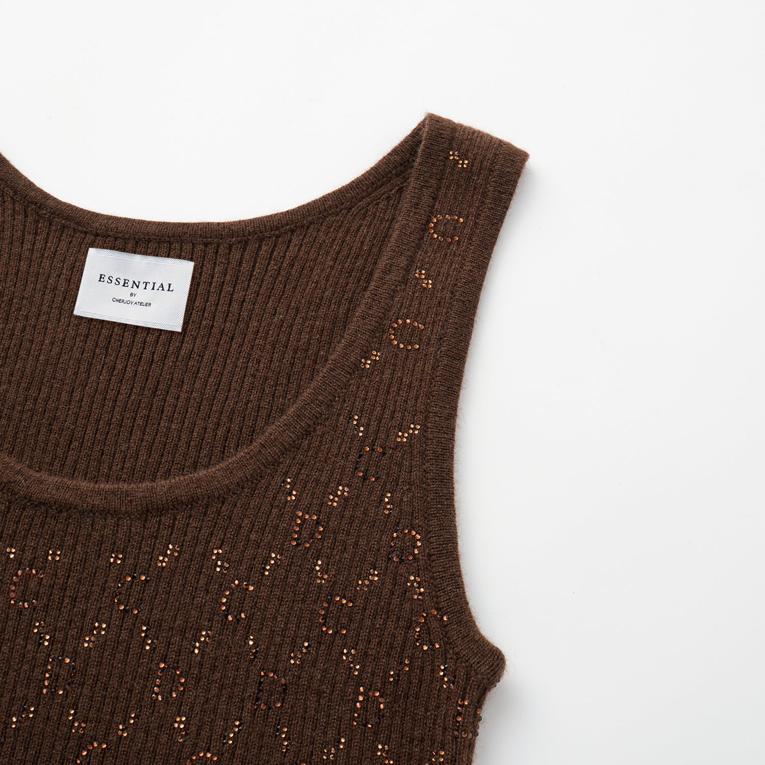 “Autumn Diary” 100% Cashmere立體鑽飾Monogram嵌花針織背心—Mocha Truffle摩卡松露