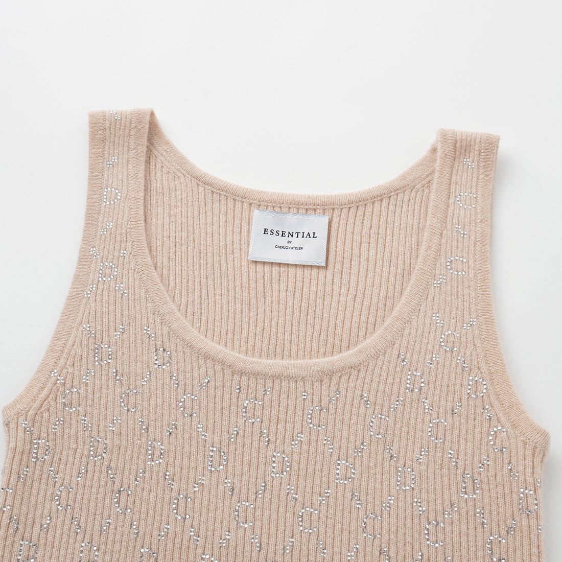 “Autumn Diary” 100% Cashmere立體鑽飾Monogram嵌花針織背心—Almond Cream杏仁奶霜