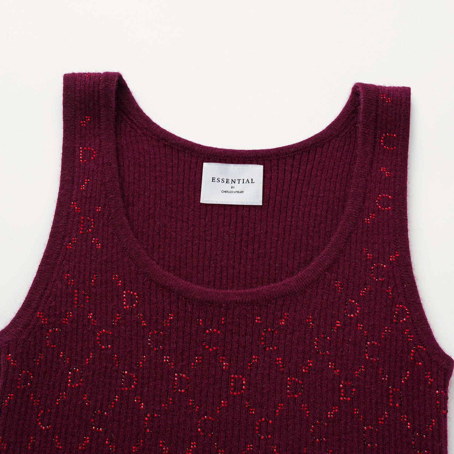 “Autumn Diary” 100% Cashmere立體鑽飾Monogram嵌花針織背心—Raspberry Jam野莓凝香