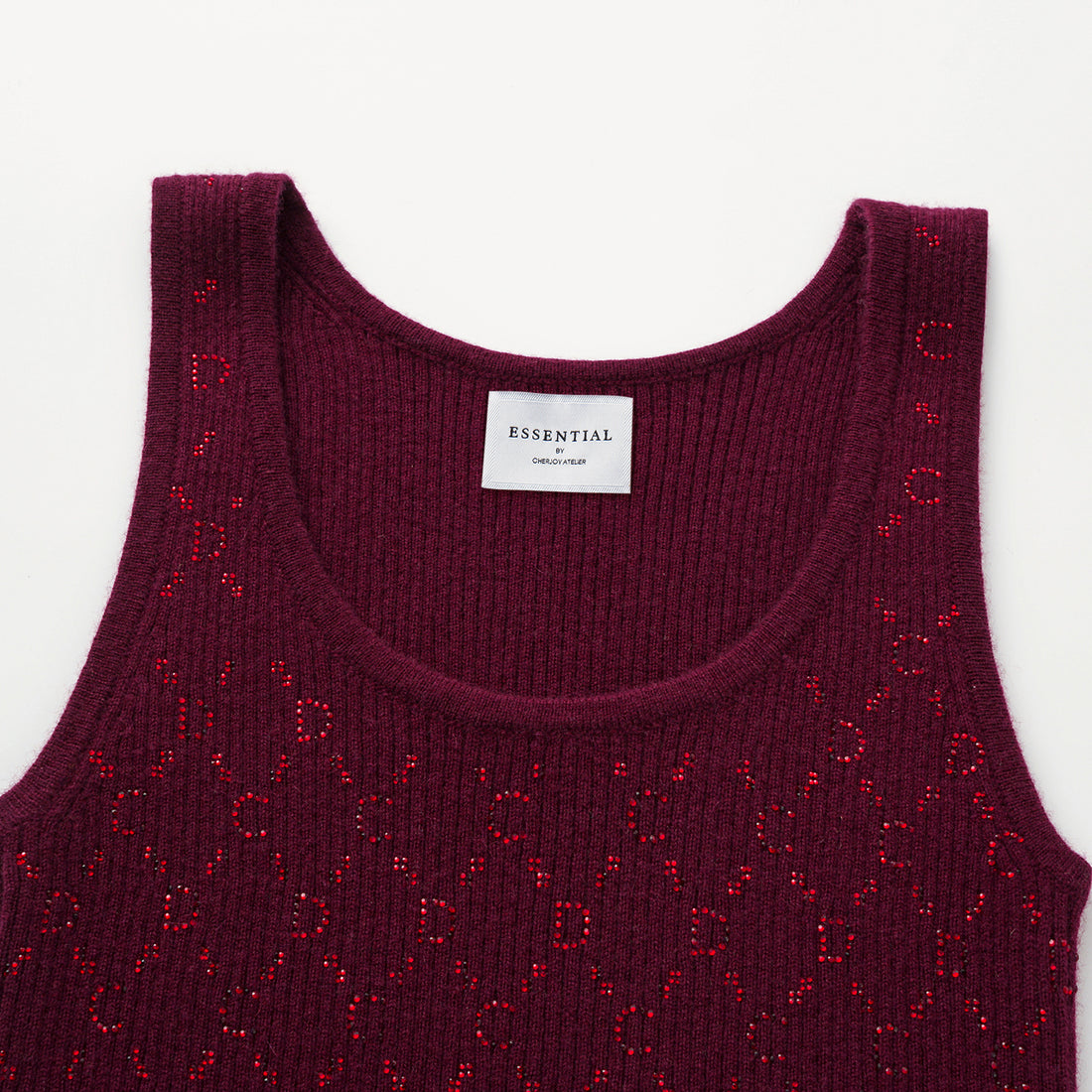 “Autumn Diary” 100% Cashmere立體鑽飾Monogram嵌花針織背心—Raspberry Jam野莓凝香
