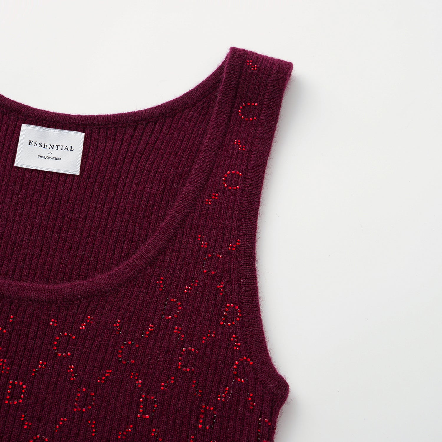“Autumn Diary” 100% Cashmere立體鑽飾Monogram嵌花針織背心—Raspberry Jam野莓凝香