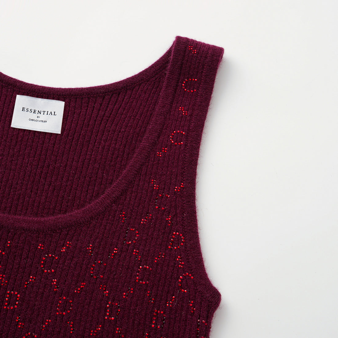 “Autumn Diary” 100% Cashmere立體鑽飾Monogram嵌花針織背心—Raspberry Jam野莓凝香