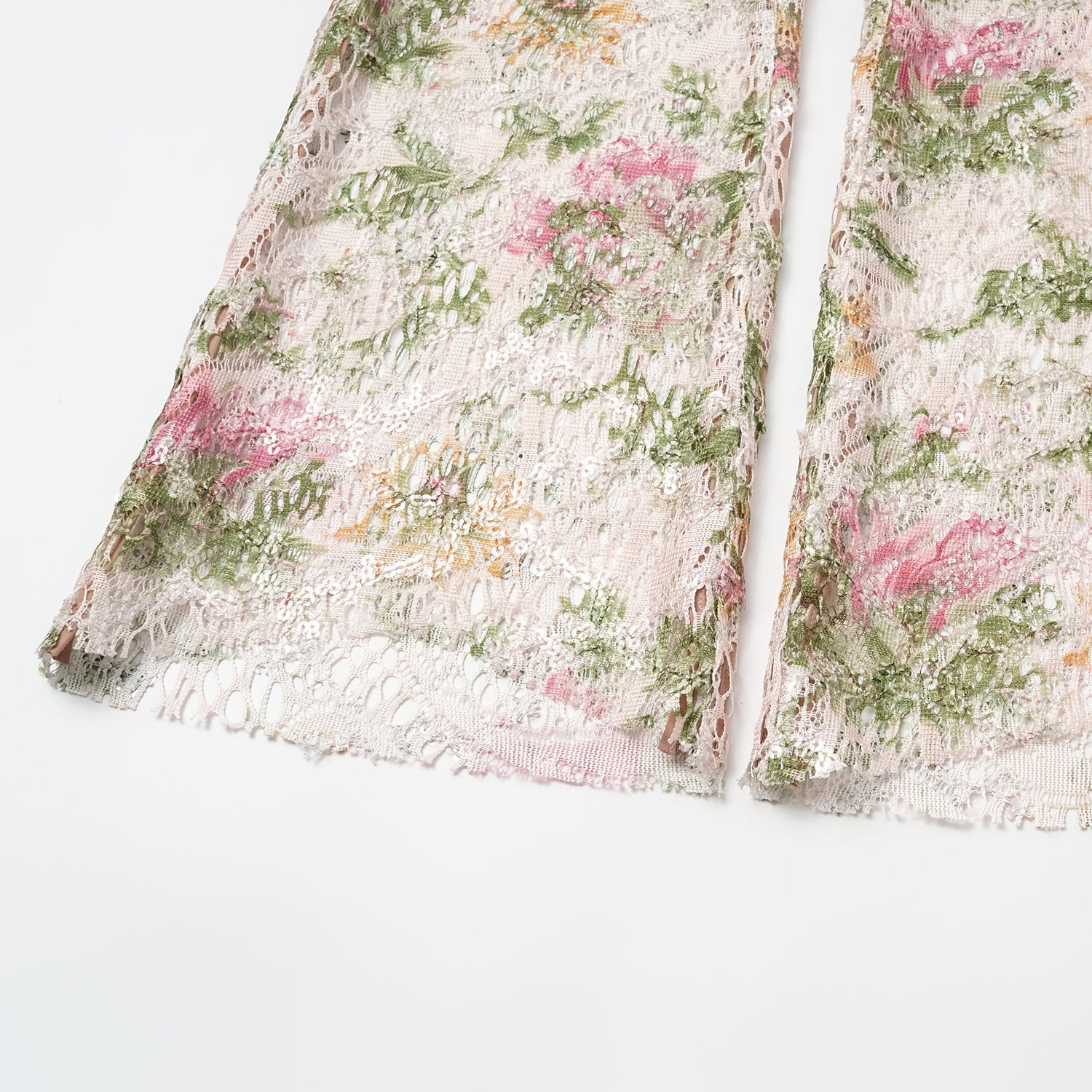 "Imperial Garden Teatime" 義大利奢華畫繡蕾絲喇叭褲—春曦呢喃