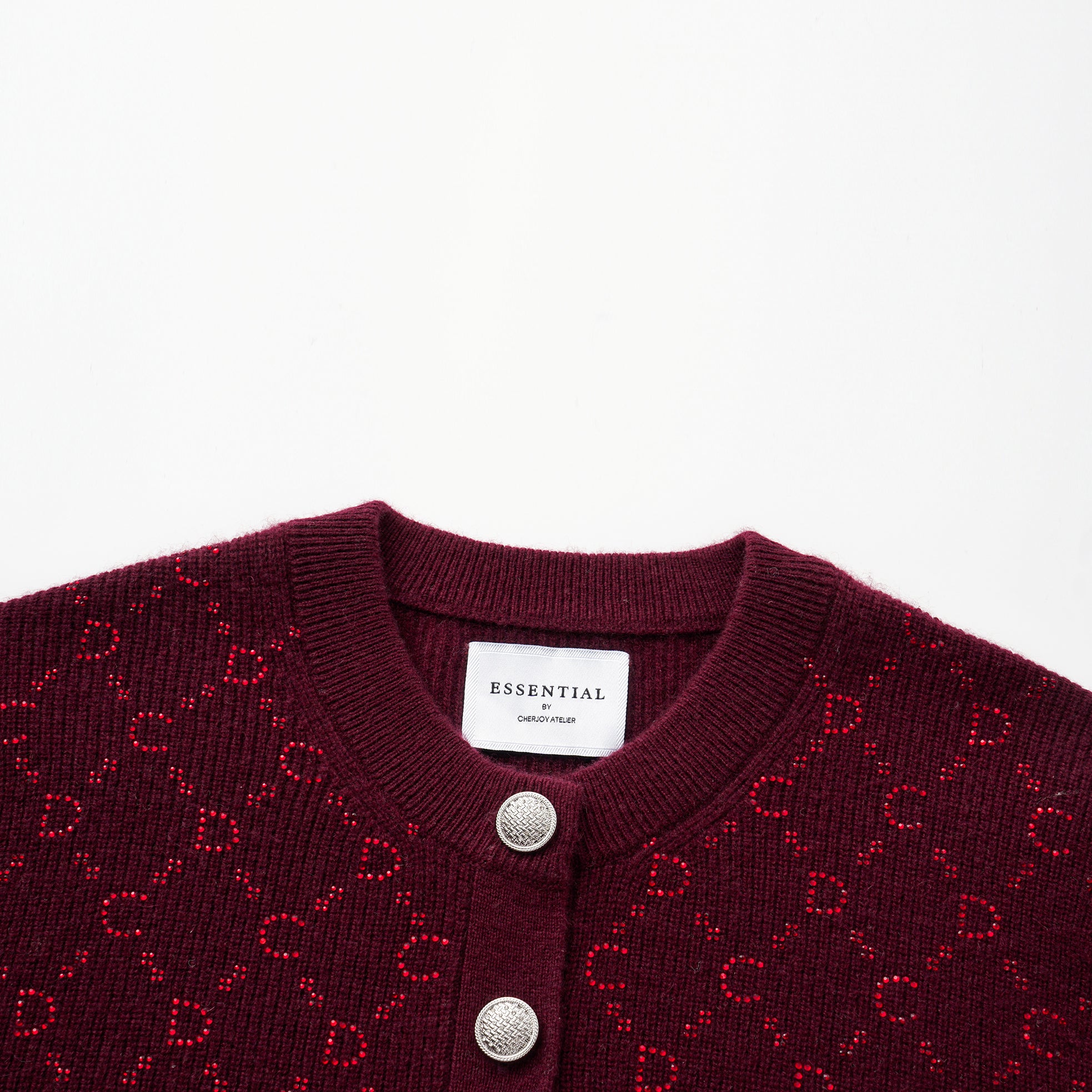 “Autumn Diary” 100% Cashmere立體鑽飾Monogram嵌花針織外套—Raspberry Jam野莓凝香