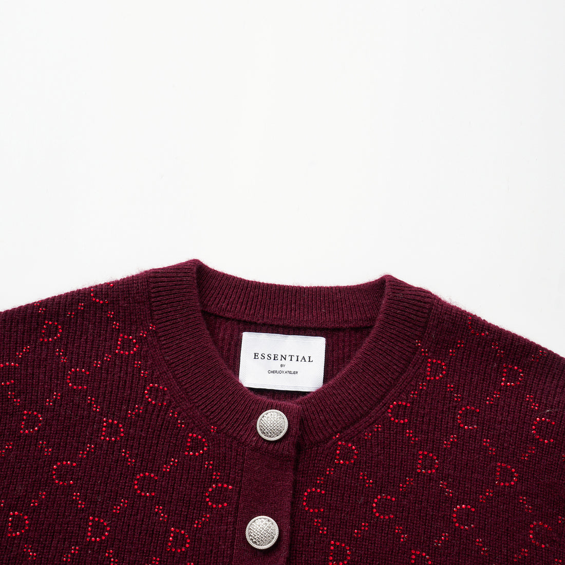 “Autumn Diary” 100% Cashmere立體鑽飾Monogram嵌花針織外套—Raspberry Jam野莓凝香