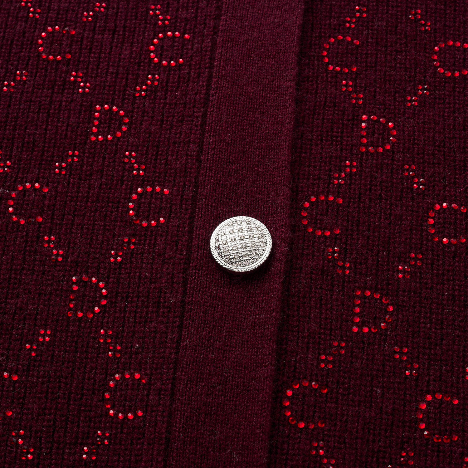 “Autumn Diary” 100% Cashmere立體鑽飾Monogram嵌花針織外套—Raspberry Jam野莓凝香