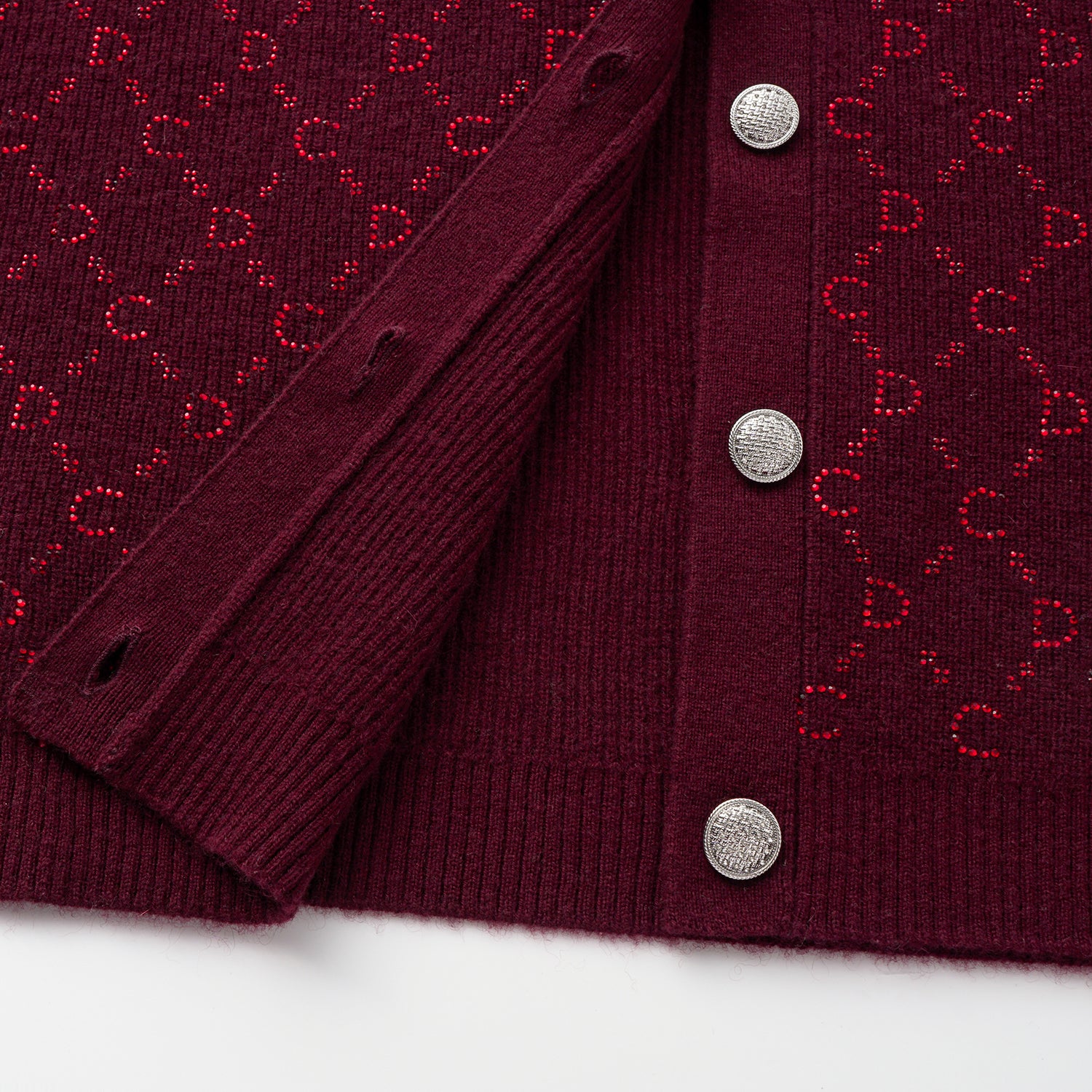 “Autumn Diary” 100% Cashmere立體鑽飾Monogram嵌花針織外套—Raspberry Jam野莓凝香