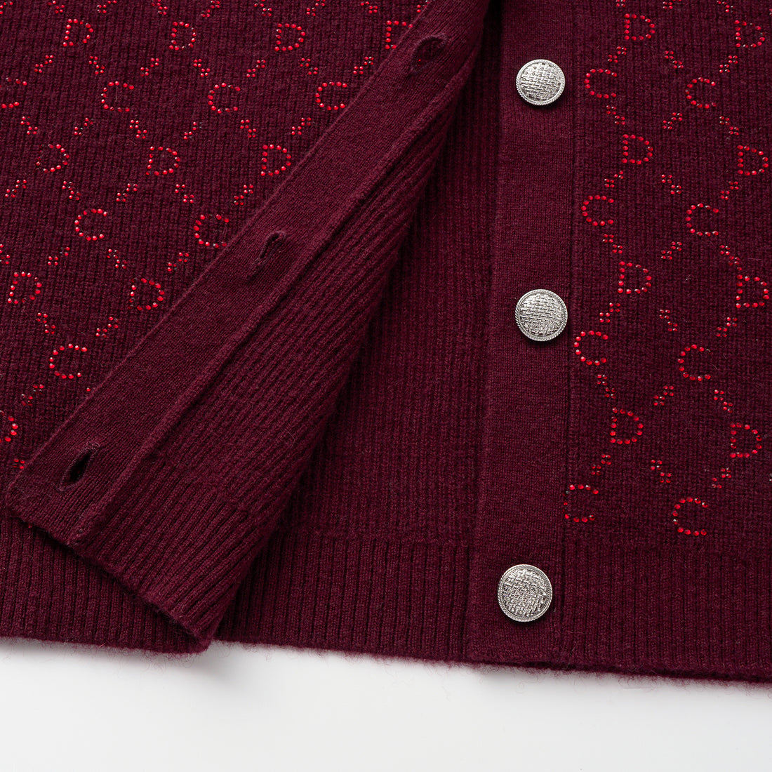 “Autumn Diary” 100% Cashmere立體鑽飾Monogram嵌花針織外套—Raspberry Jam野莓凝香