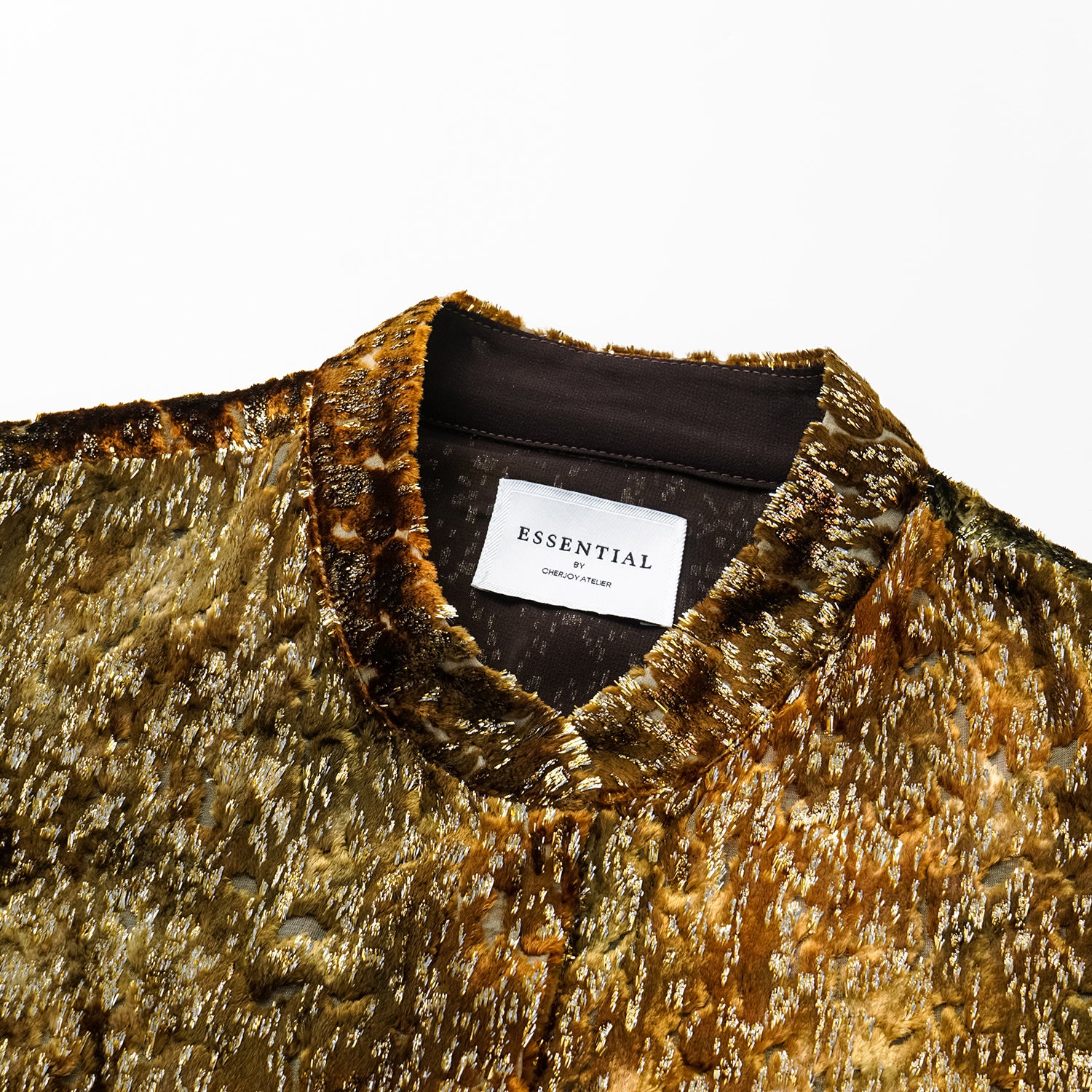 "Imperial Garden Teatime" Silk Velvet Chinese Style Shirt - Late Autumn Amber 