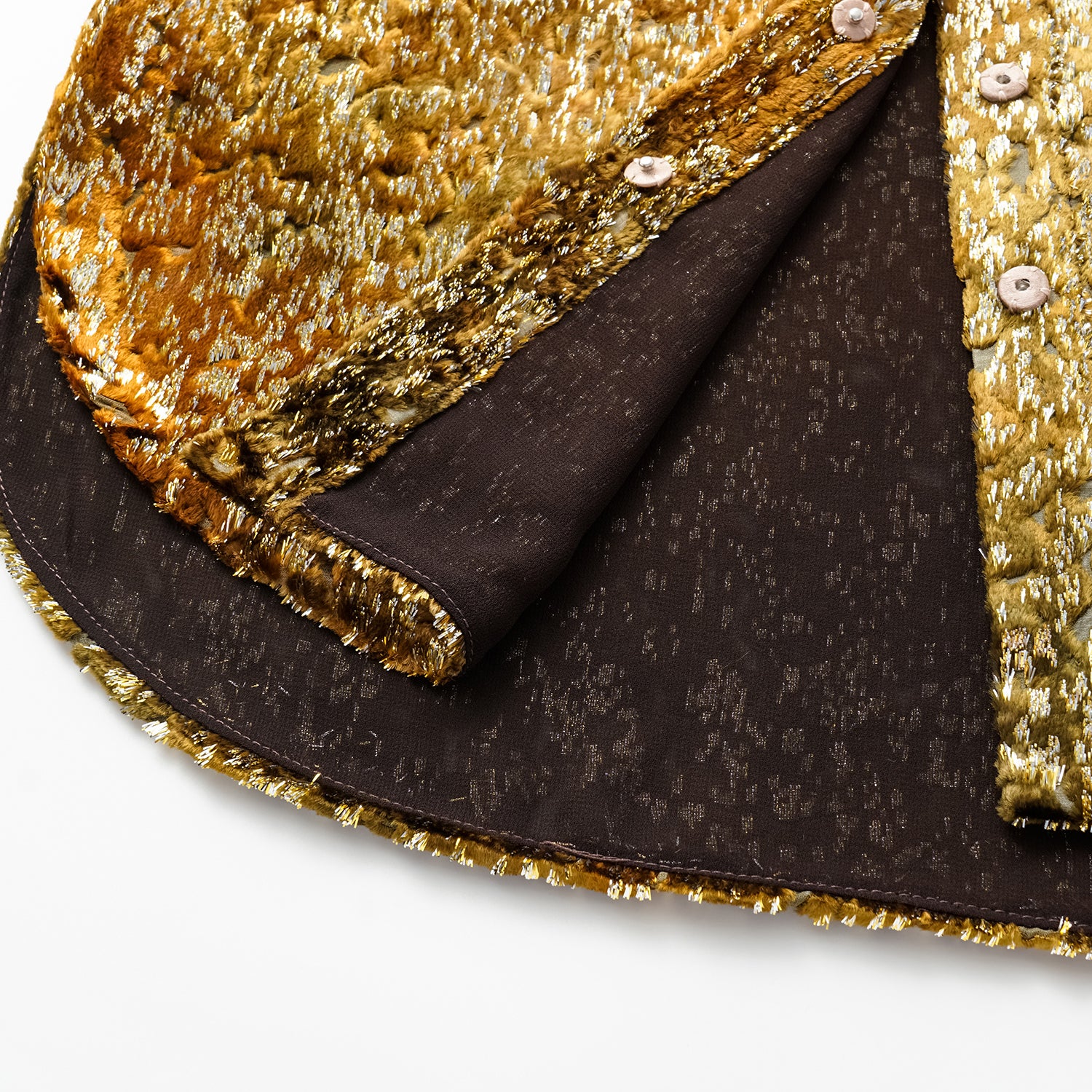 "Imperial Garden Teatime" Silk Velvet Chinese Style Shirt - Late Autumn Amber 