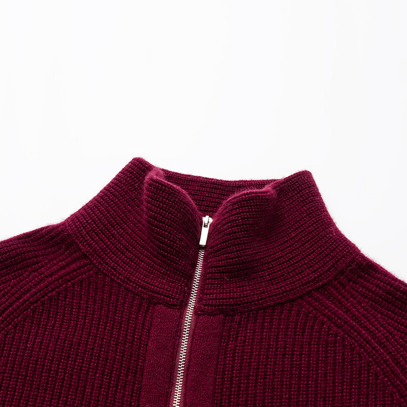 “Winter Diary” 100%Cashmere 高領拼接造型外套—Raspberry Jam