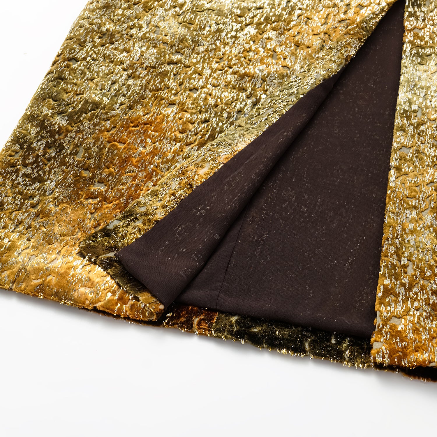 "Imperial Garden Teatime" Silk Velvet Chinese Style Pencil Skirt - Late Autumn Amber 