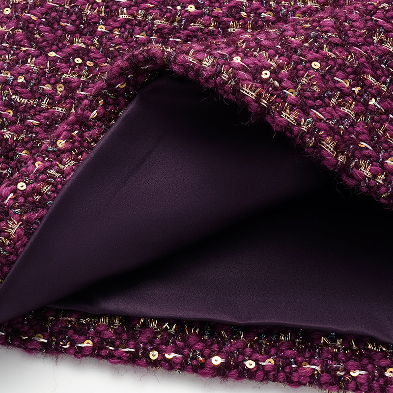 "Chelsea Tea Time" Tweed Faux Two-Piece Dress—Grape. 