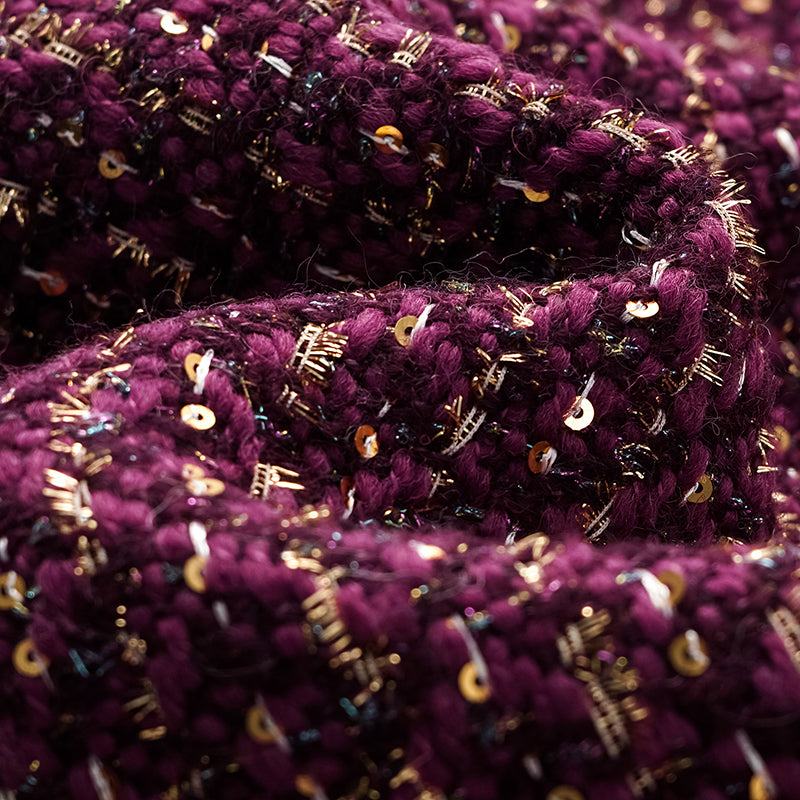 "Chelsea Tea Time" Tweed Faux Two-Piece Dress—Grape. 