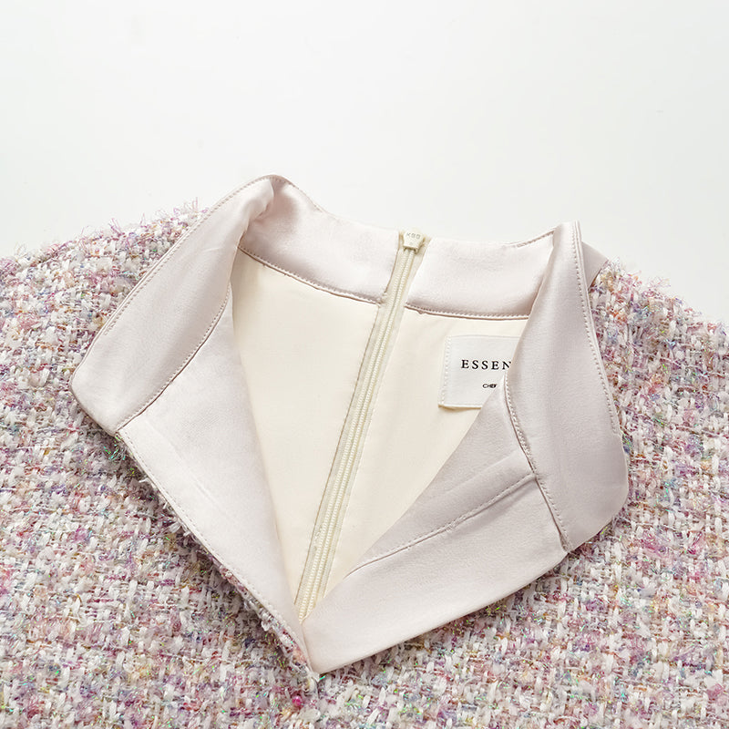 "Chelsea Tea Time" tweed faux two-piece dress—Sparkle. 