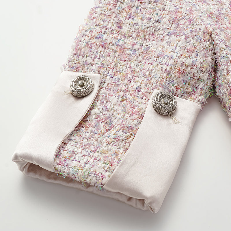 "Chelsea Tea Time" tweed faux two-piece dress—Sparkle. 