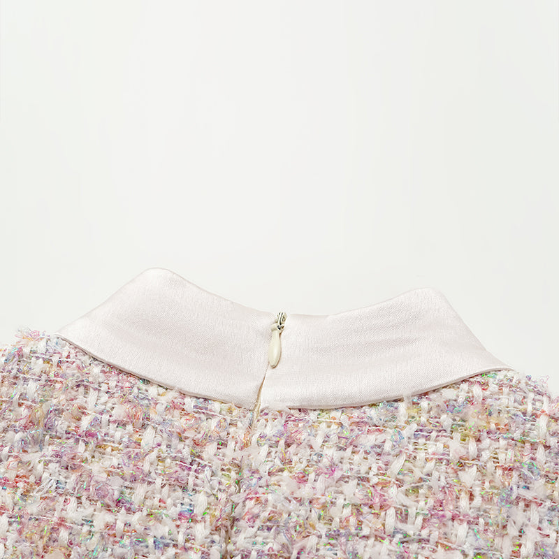 "Chelsea Tea Time" tweed faux two-piece dress—Sparkle. 