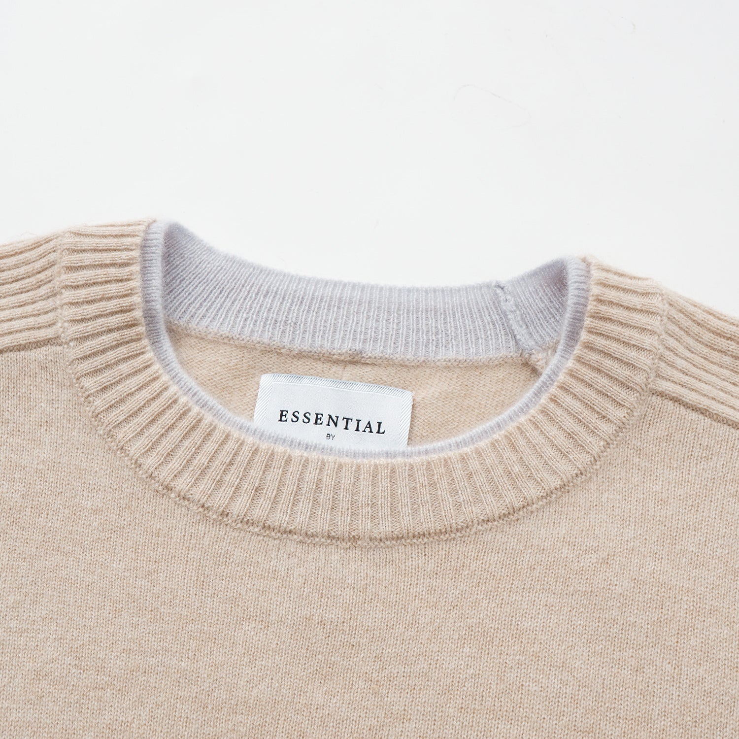 “Winter Diary” 100% Cashmere假兩件式羅紋拼接針織上衣—Soft Sand柔沙暖杏