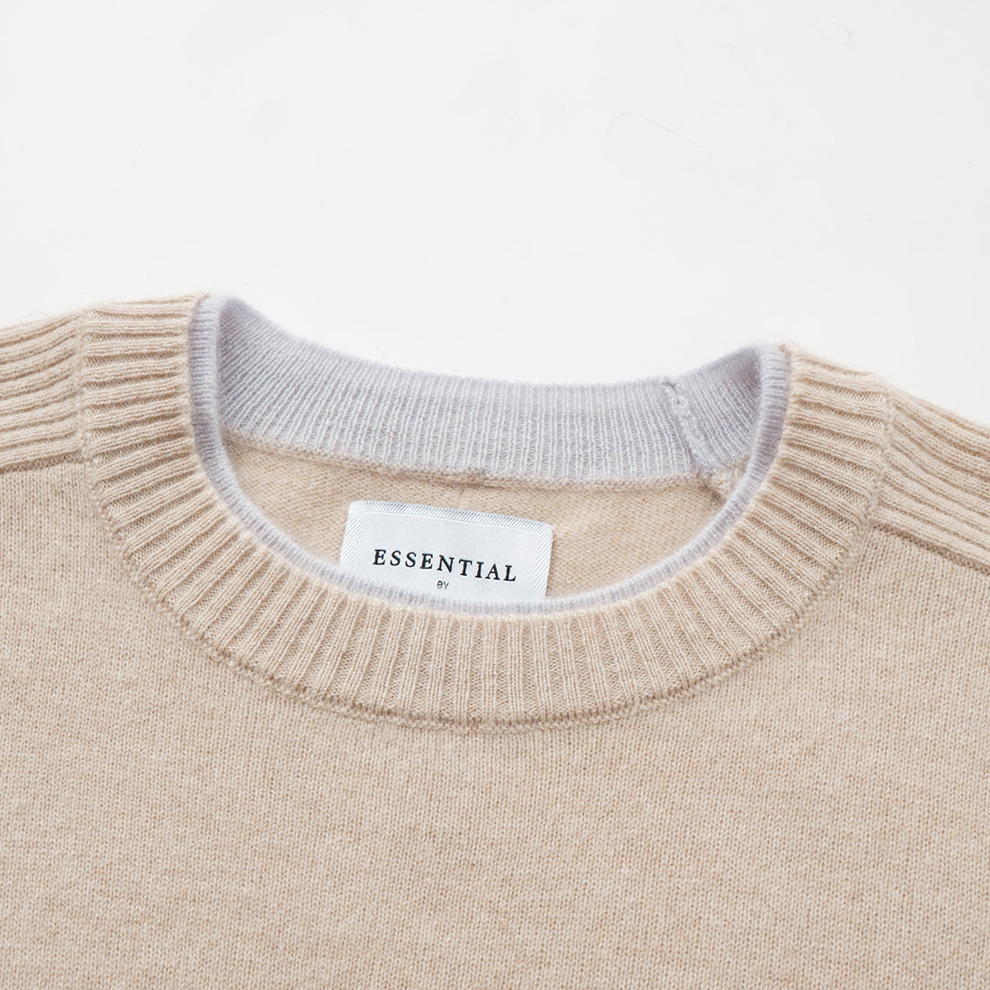 “Winter Diary” 100% Cashmere假兩件式羅紋拼接針織上衣—Soft Sand柔沙暖杏