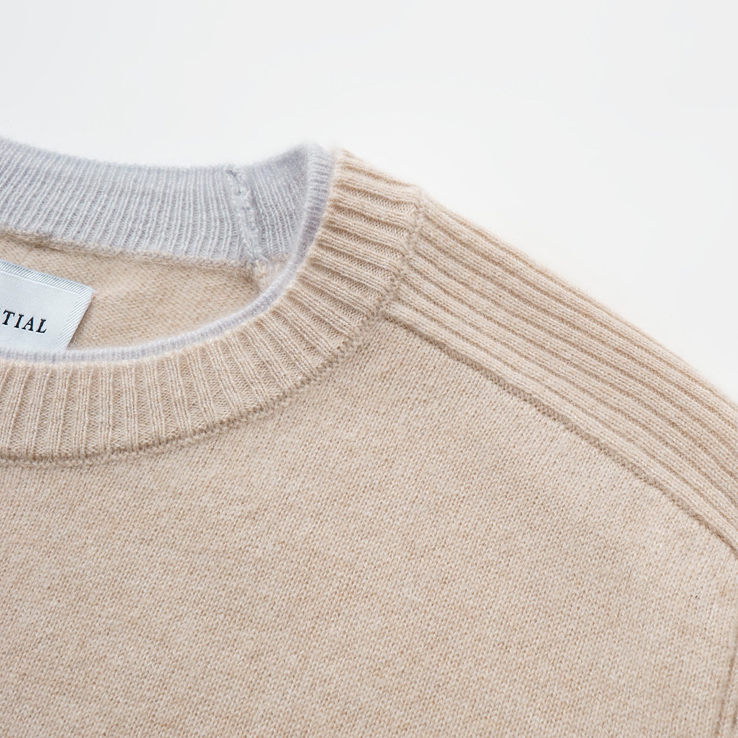 “Winter Diary” 100% Cashmere假兩件式羅紋拼接針織上衣—Soft Sand柔沙暖杏