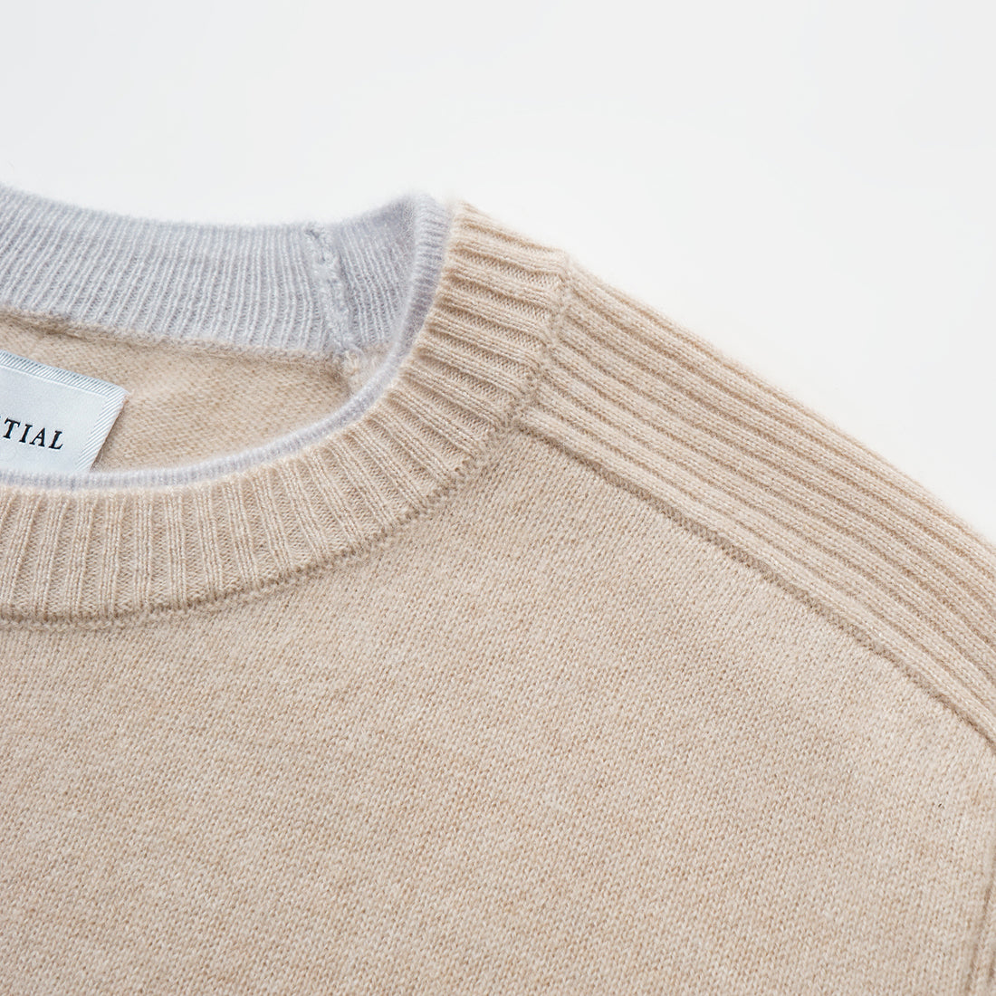 “Winter Diary” 100% Cashmere假兩件式羅紋拼接針織上衣—Soft Sand柔沙暖杏