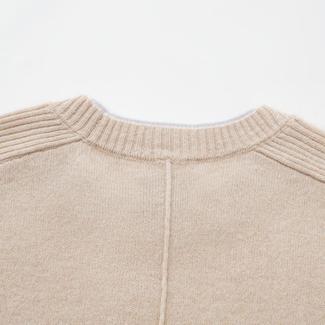 “Winter Diary” 100% Cashmere假兩件式羅紋拼接針織上衣—Soft Sand柔沙暖杏