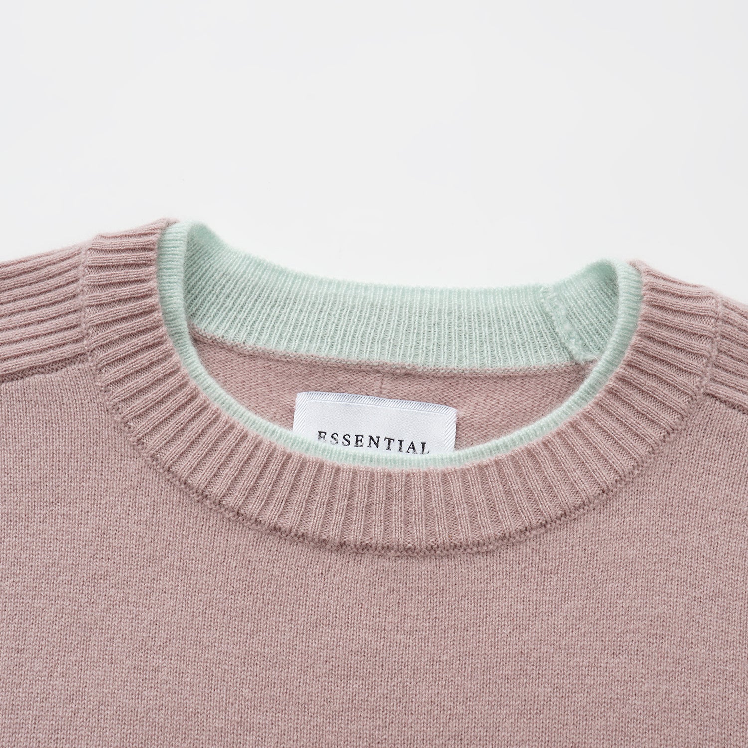 “Winter Diary” 100% Cashmere假兩件式羅紋拼接針織上衣—Blush Haze薄霧櫻粉