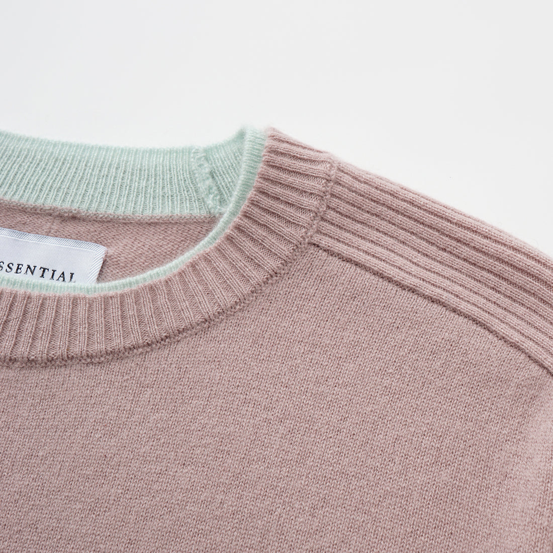 “Winter Diary” 100% Cashmere假兩件式羅紋拼接針織上衣—Blush Haze薄霧櫻粉