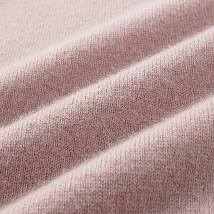 “Winter Diary” 100% Cashmere假兩件式羅紋拼接針織上衣—Blush Haze薄霧櫻粉