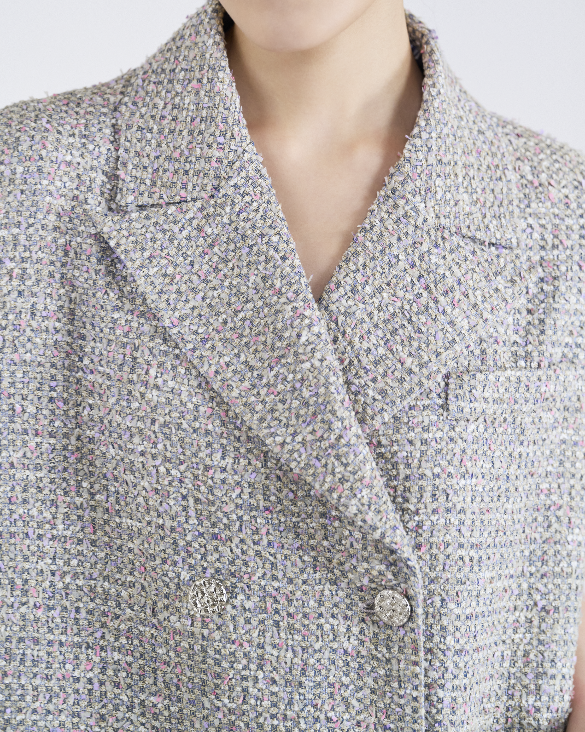 “Sloane Ave”義大利立體彩紗輕薄花呢Oversized西裝馬甲背心—Floral Denim 花釀丹寧