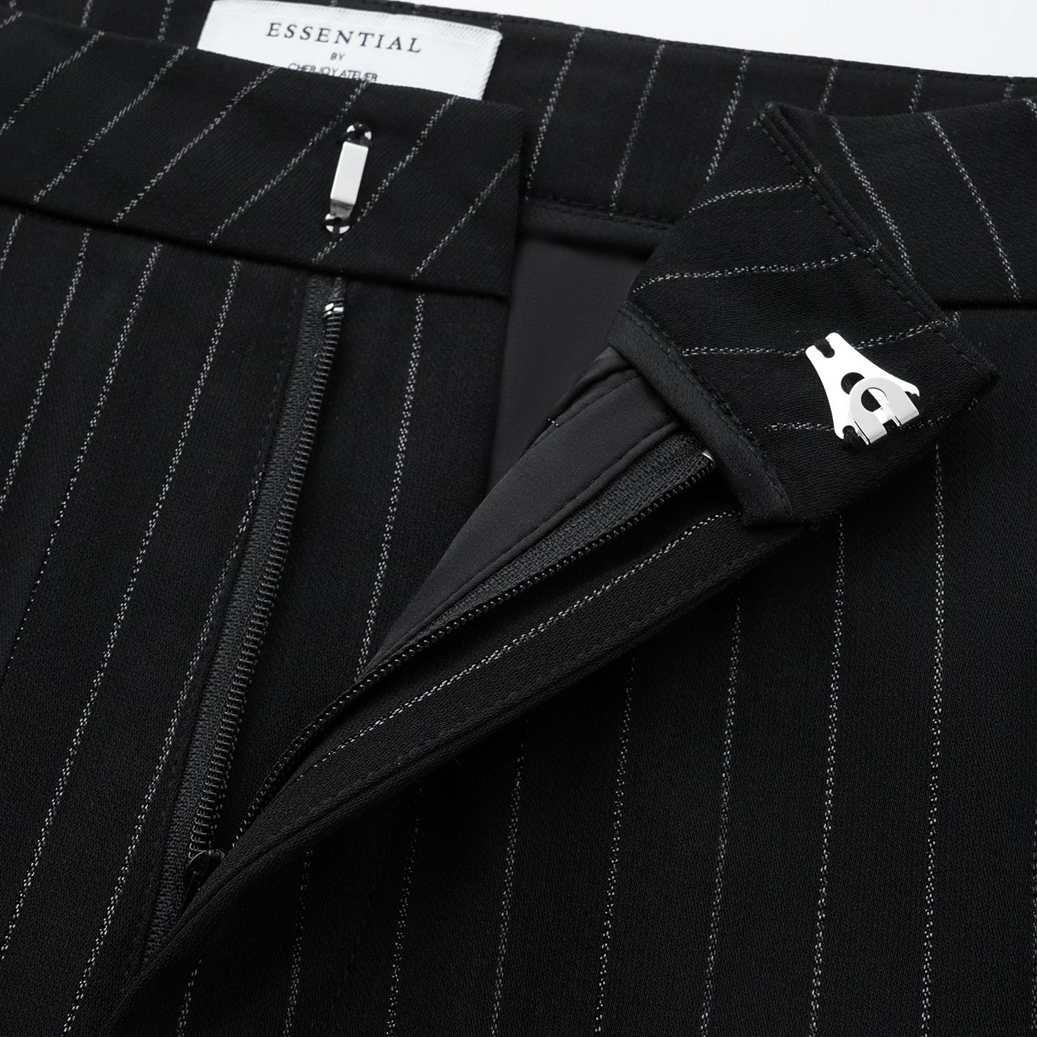 "Speak Sleek." 銀織工藝直條西裝喇叭褲—Shadow Rhythm沉光輕序