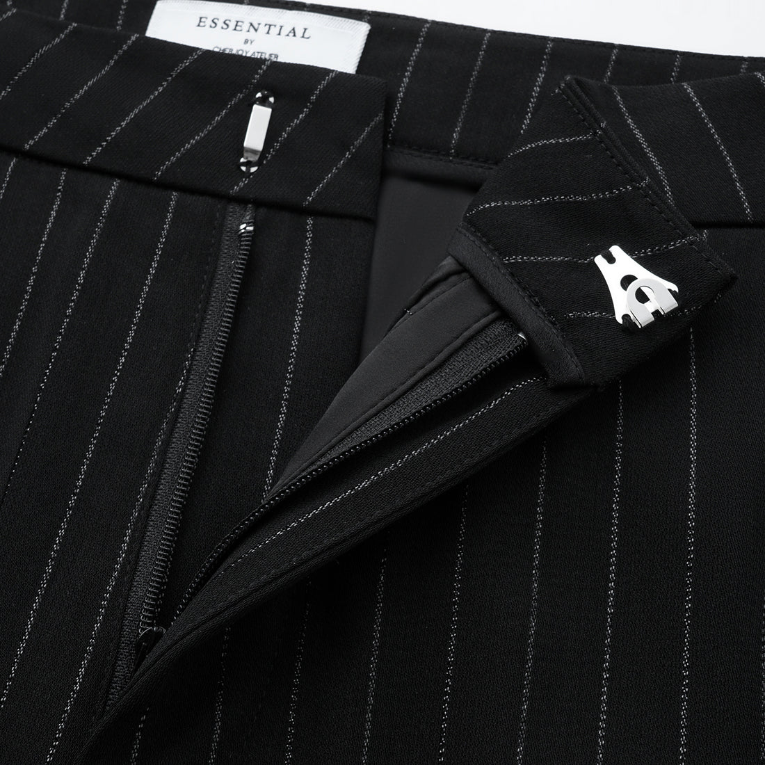 "Speak Sleek." 銀織工藝直條西裝喇叭褲—Shadow Rhythm沉光輕序