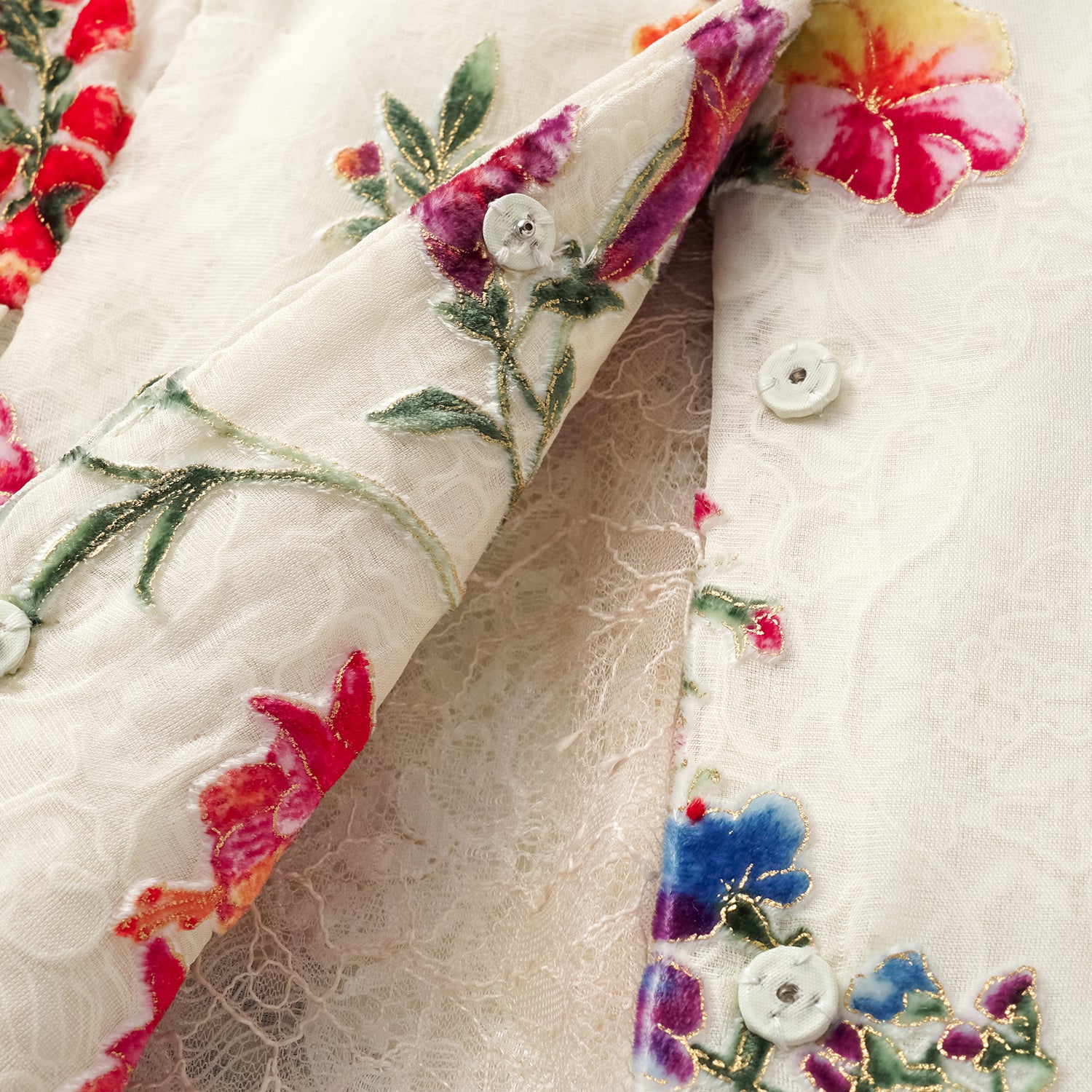 “Tops” 義大利高訂真絲絨藝手工描金工藝輕中式立體剪裁上衣—曉春花宴