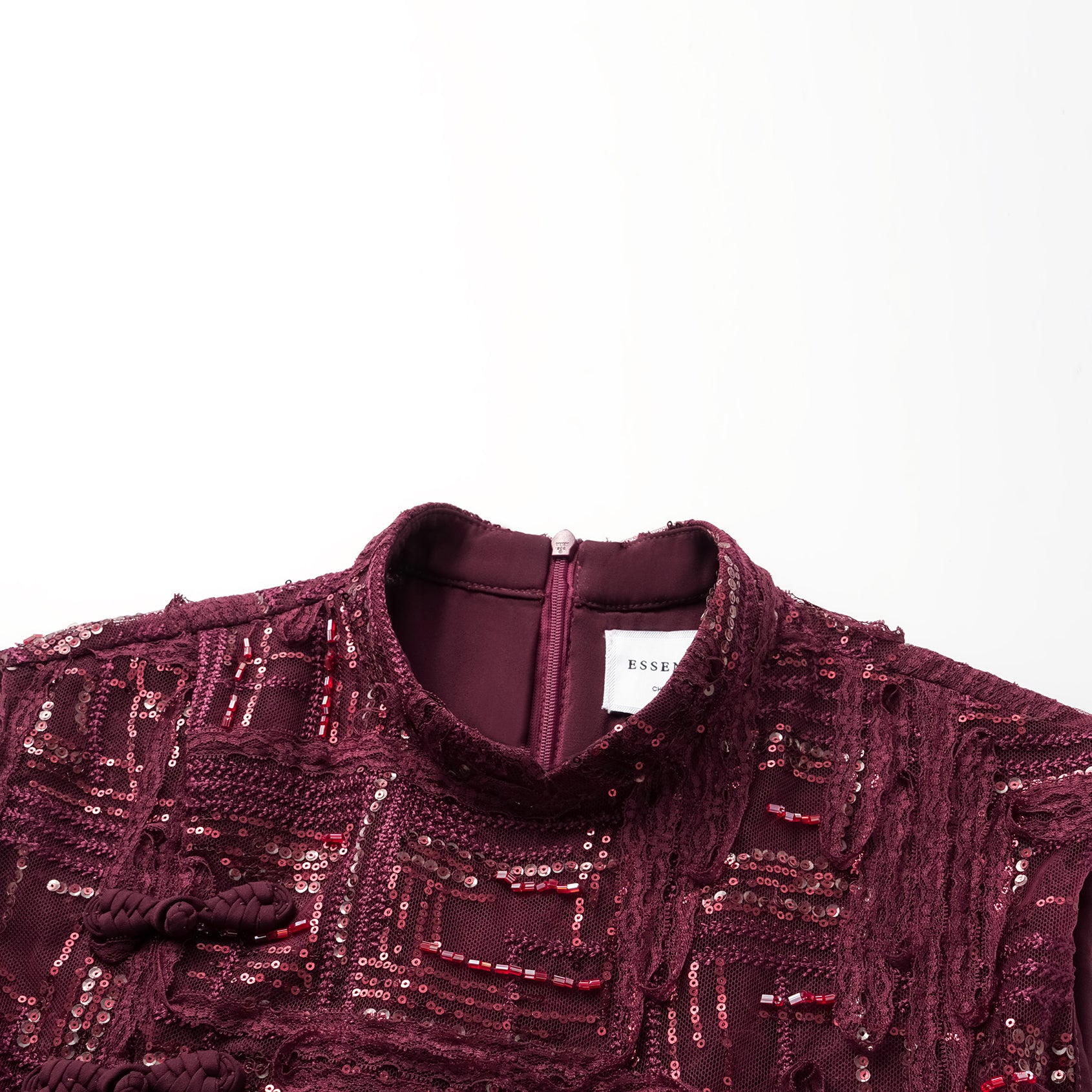 "Imperial Gala" 奢華蕾絲畫藝珠繡輕中式立上衣—胭霞含春