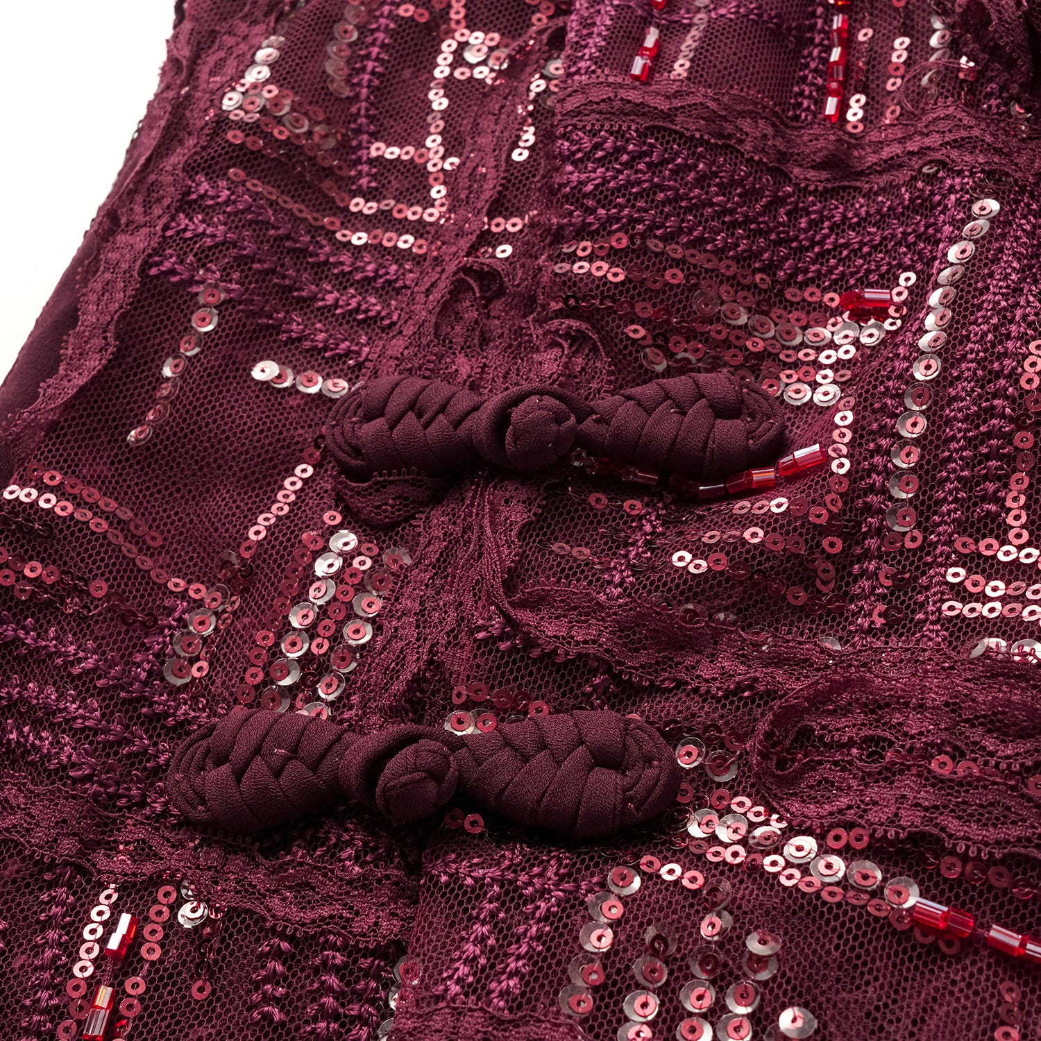 "Imperial Gala" 奢華蕾絲畫藝珠繡輕中式立上衣—胭霞含春