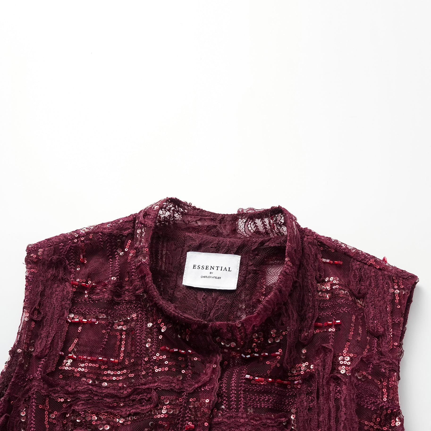 "Imperial Gala" 奢華蕾絲畫藝珠繡輕中式立體剪裁上衣—胭霞含春