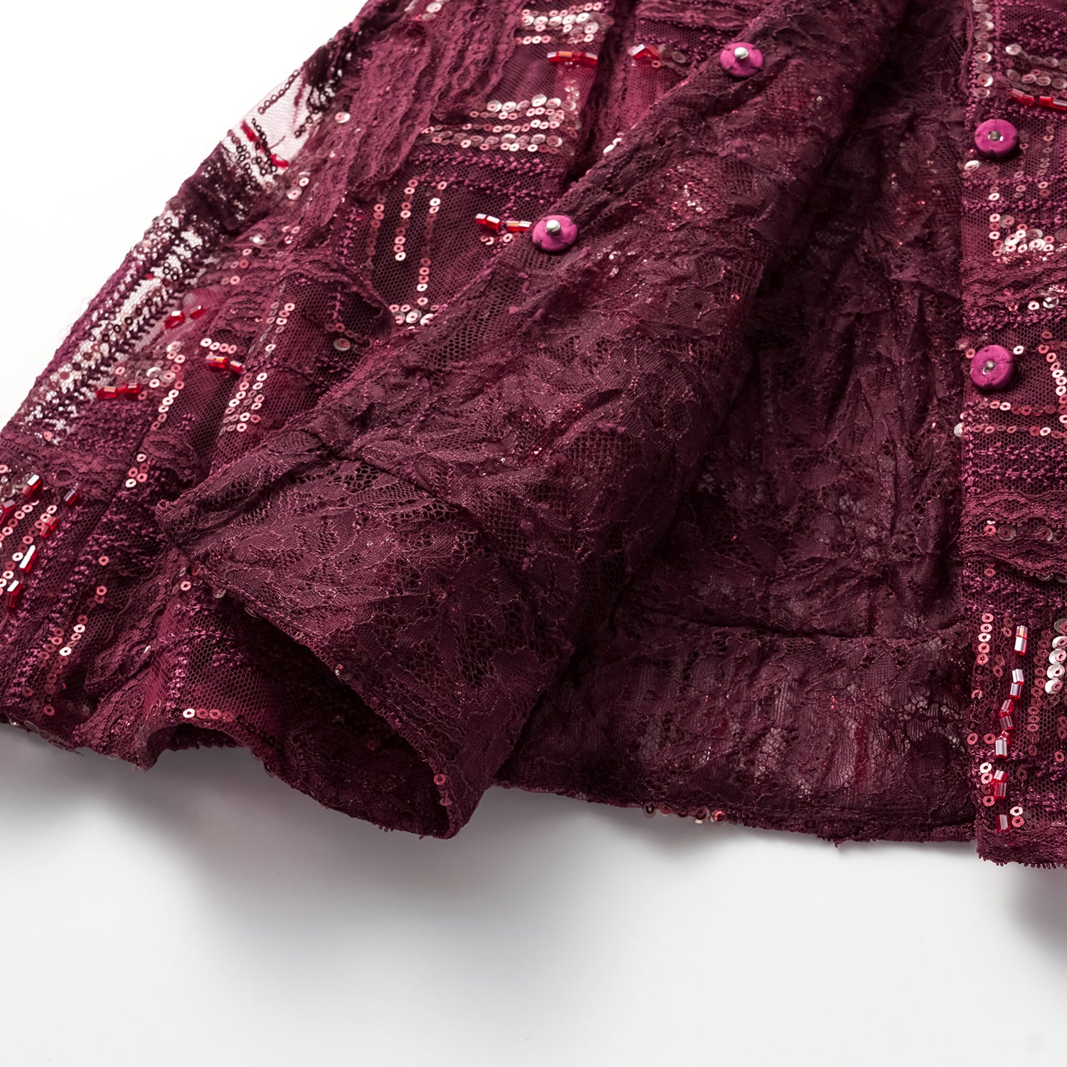 "Imperial Gala" 奢華蕾絲畫藝珠繡輕中式立體剪裁上衣—胭霞含春