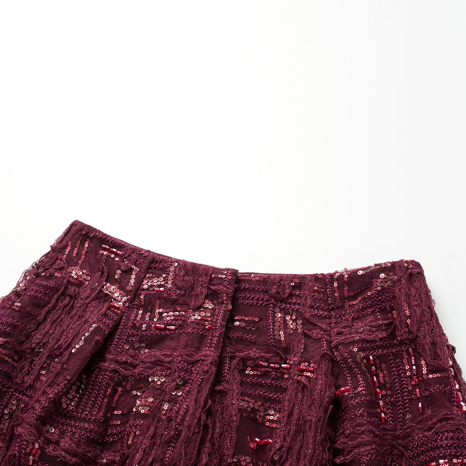 "Imperial Gala" 奢華蕾絲畫藝珠繡短褲—胭霞含春