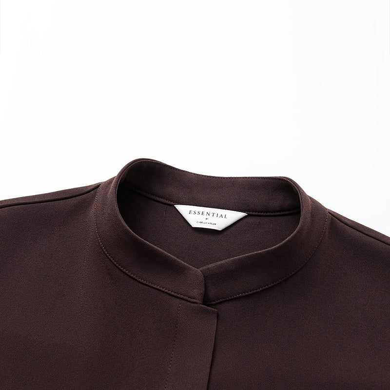 “Daytime Elegance” 肌理醋酸襯衫—皮革咖