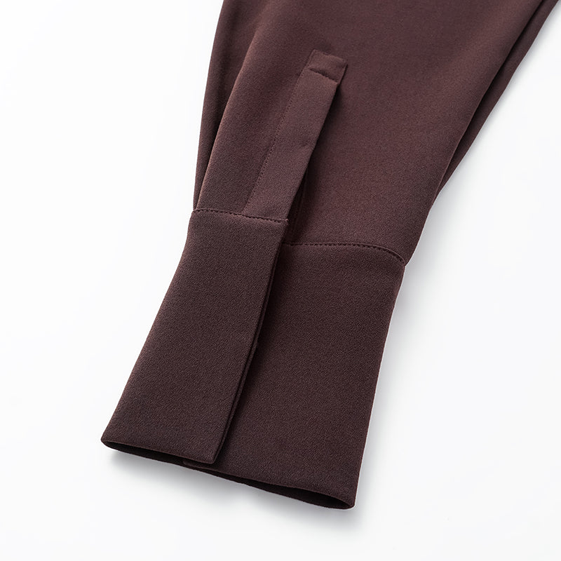 “Daytime Elegance” 肌理醋酸襯衫—皮革咖