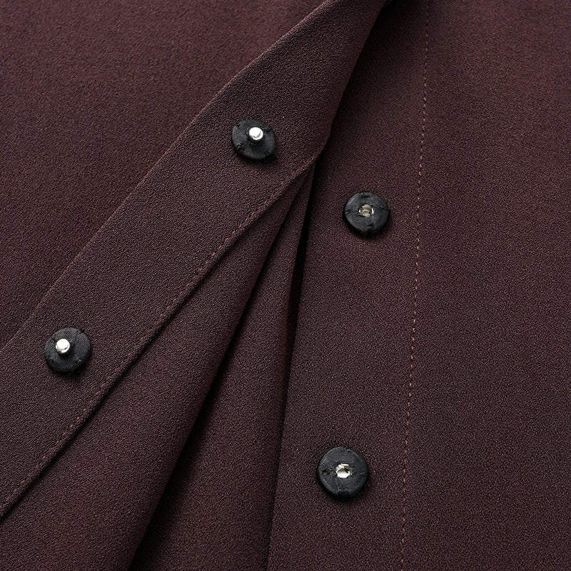 “Daytime Elegance” 肌理醋酸襯衫—皮革咖