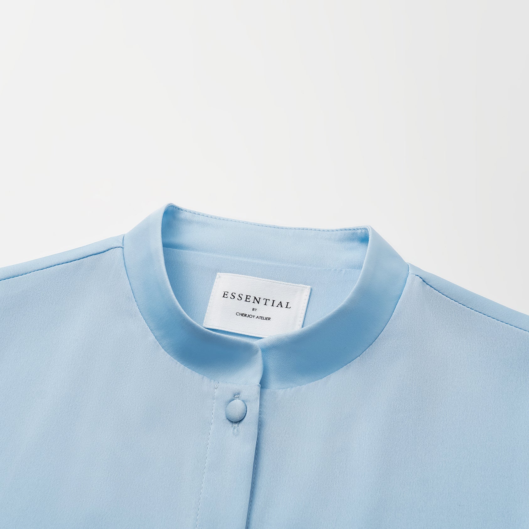 “秋意" 100% 桑蠶絲雪紡國風七分袖襯衫 — 天空藍