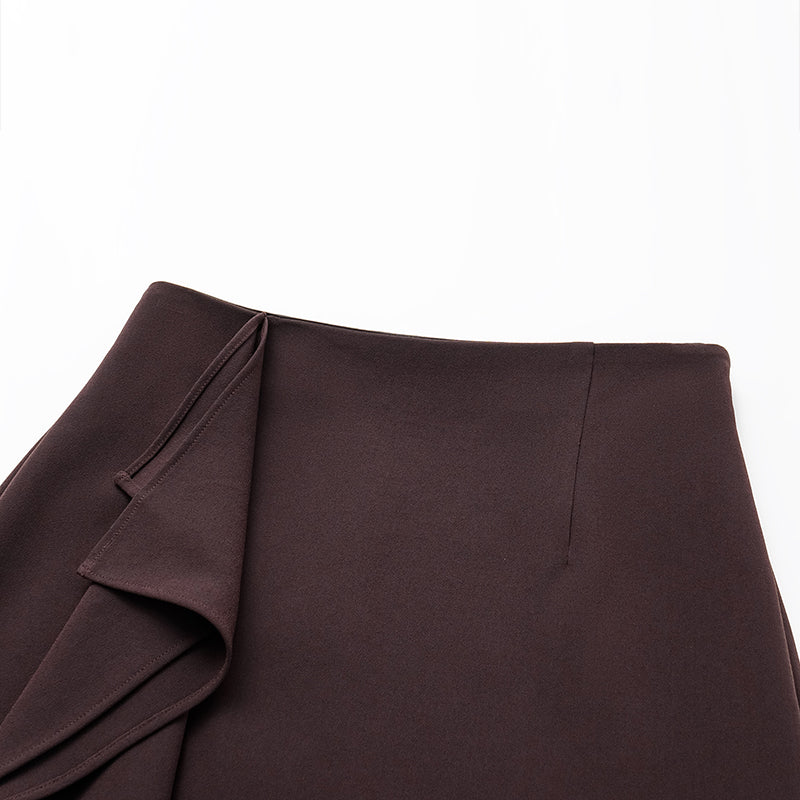 “Daytime Elegance” 肌理醋酸特殊剪裁鉛筆裙—皮革咖