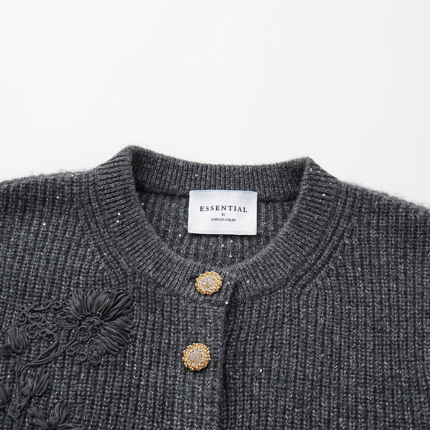 “Winter Diary” 100%Cashmere浮雕緞繡星點針織外套—Cedar Smoke雪松煙衫