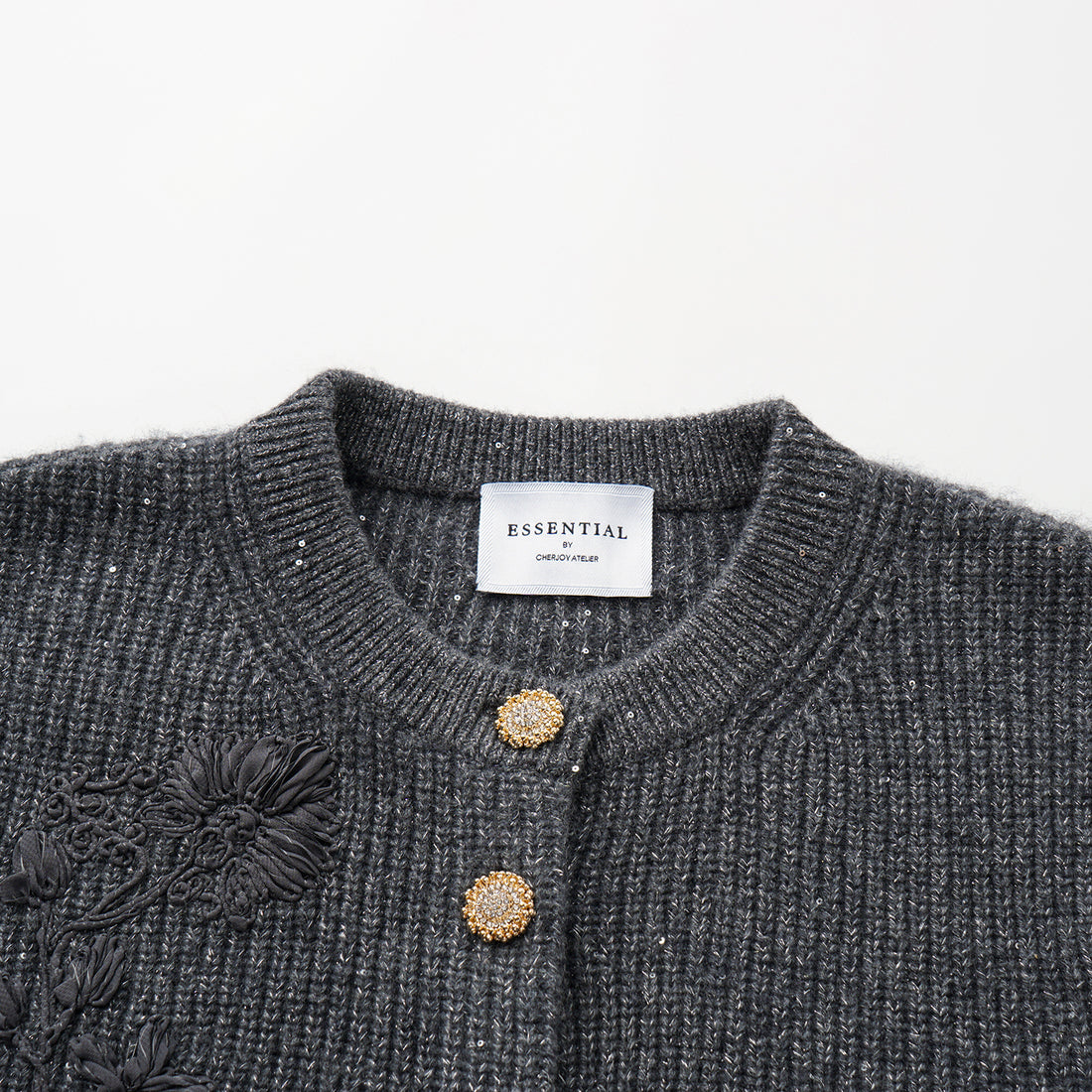 “Winter Diary” 100%Cashmere浮雕緞繡星點針織外套—Cedar Smoke雪松煙衫