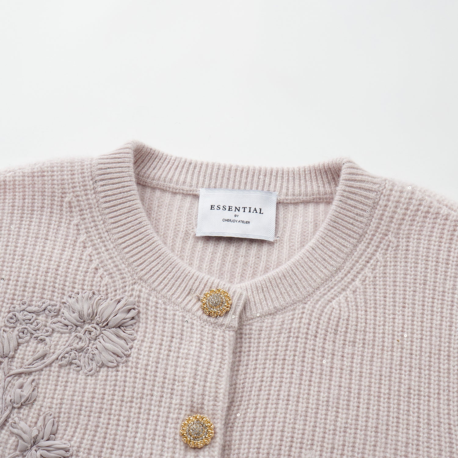 “Winter Diary” 100%Cashmere浮雕緞繡星點針織外套—Blush Peony玫瑰晨露