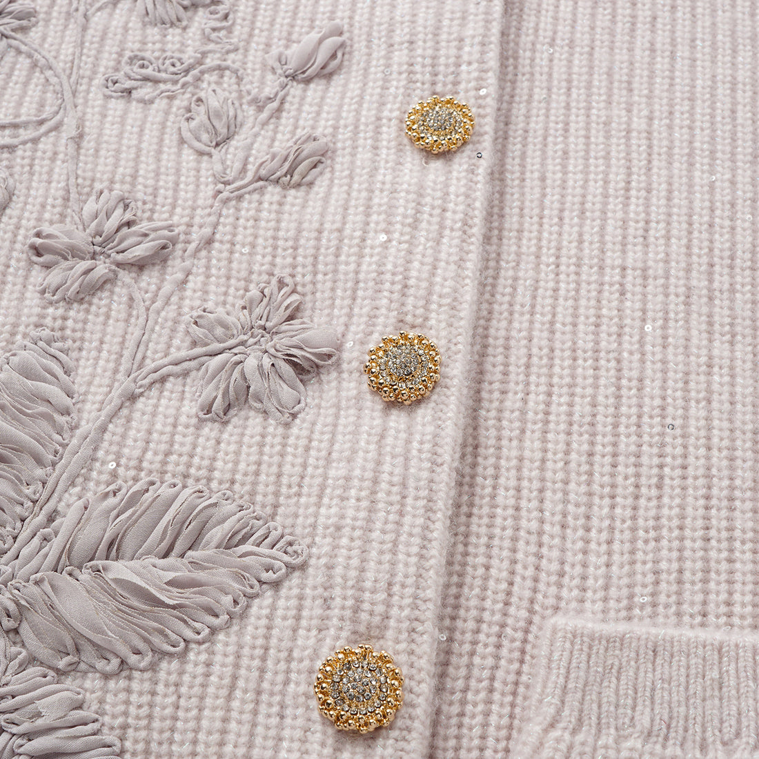 “Winter Diary” 100%Cashmere浮雕緞繡星點針織外套—Blush Peony玫瑰晨露