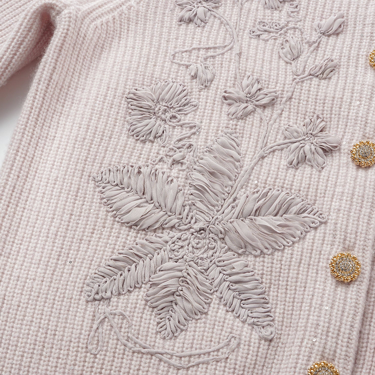 “Winter Diary” 100%Cashmere浮雕緞繡星點針織外套—Blush Peony玫瑰晨露