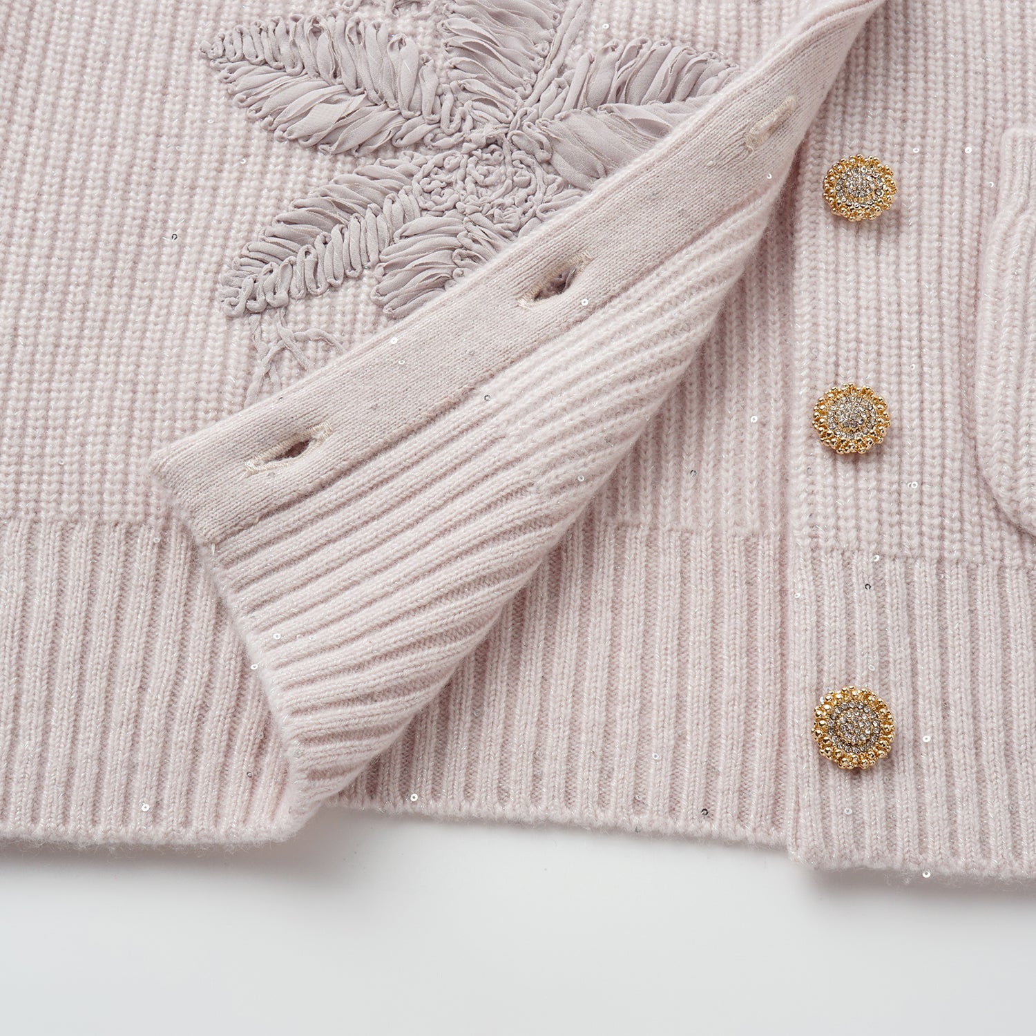 “Winter Diary” 100%Cashmere浮雕緞繡星點針織外套—Blush Peony玫瑰晨露